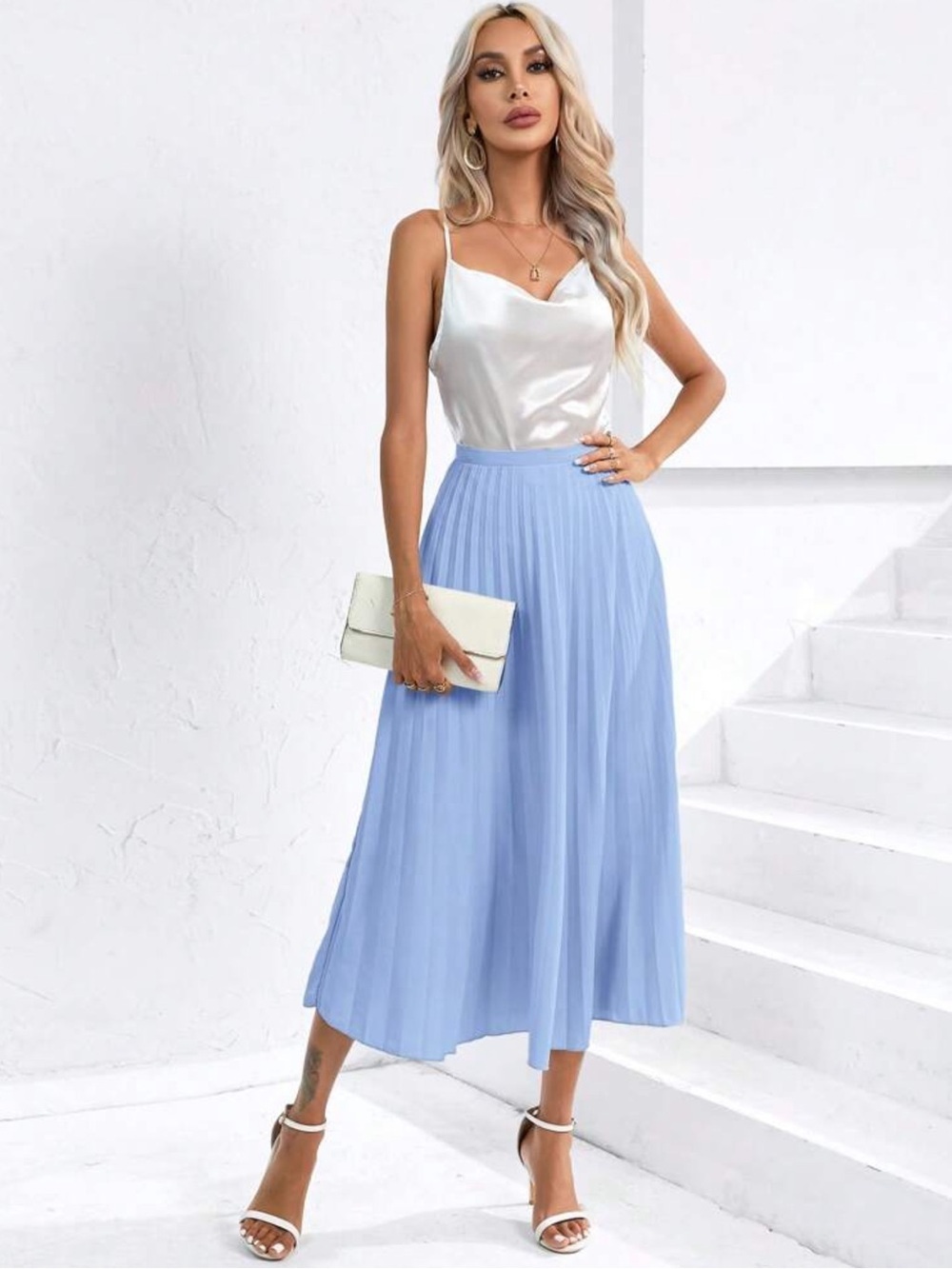 SHEIN BIZwear Baby Blue Pleated Midi Skirt | NWT | Large